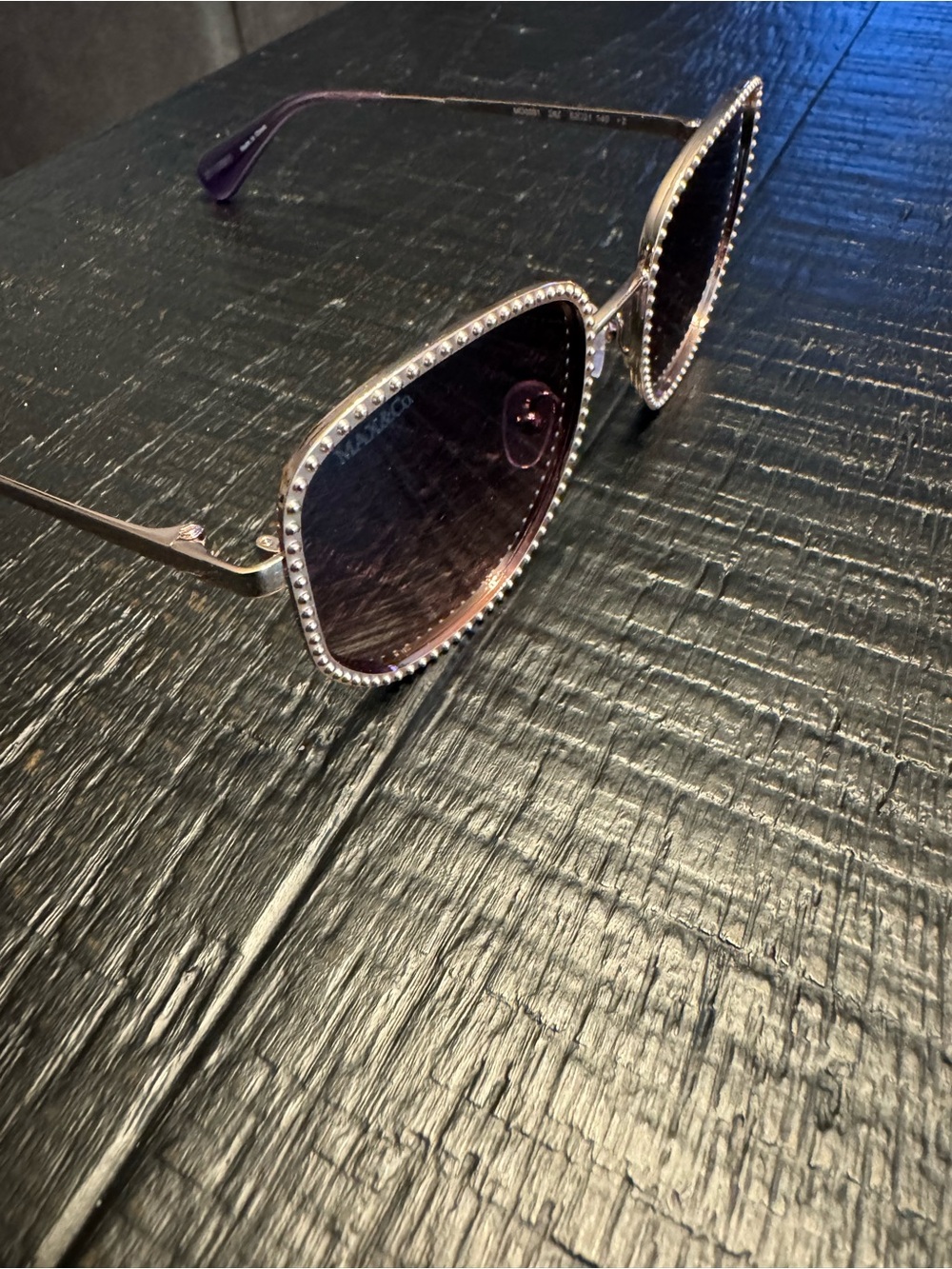 Women's Fashion Sunglasses with Lavender Lenses and Embellished Gold Frame - Picture 6 of 12